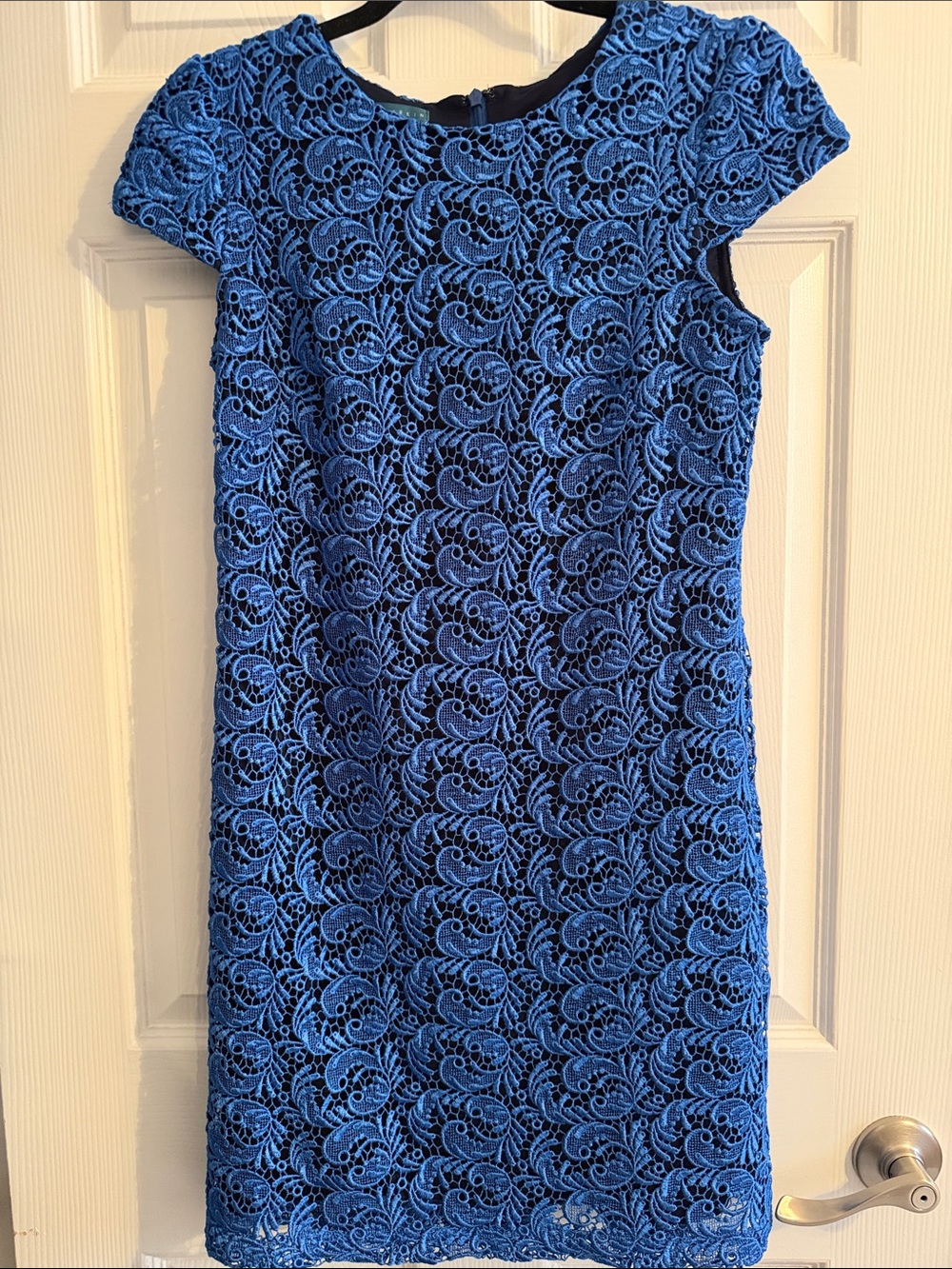 Pim + Larkin Royal Blue Lace Cap-Sleeve Shift Dress